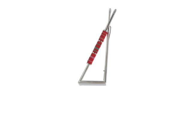 sterling silver triangle with red green pink and coral glass beads to decorate